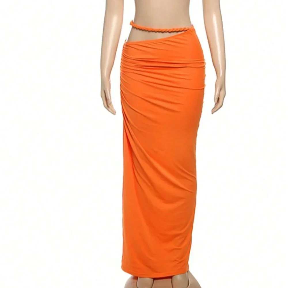 Orange Women's Sexy Backless Camisole top, Hip Hugging maxi Skirt Set